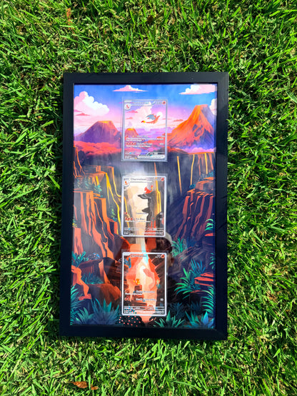 Pokemon 151 Charizard EX Charmeleon Charmander 8.5 x 14" Art Display Frame