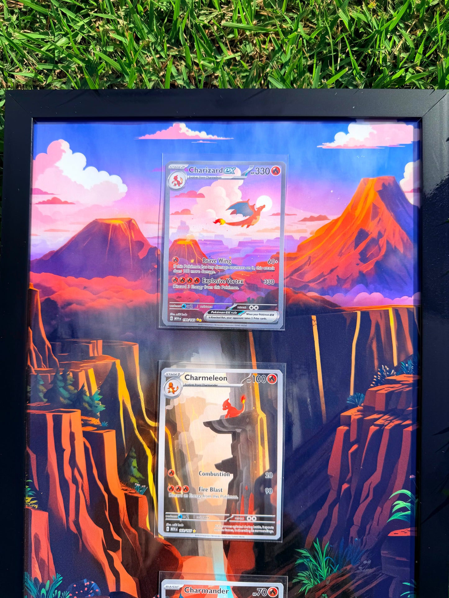 Pokemon 151 Charizard EX Charmeleon Charmander 8.5 x 14" Art Display Frame