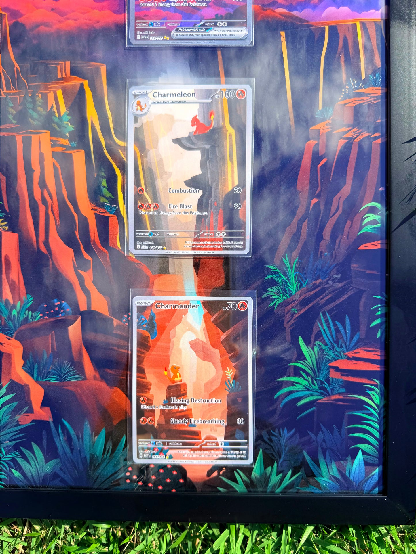 Pokemon 151 Charizard EX Charmeleon Charmander 8.5 x 14" Art Display Frame