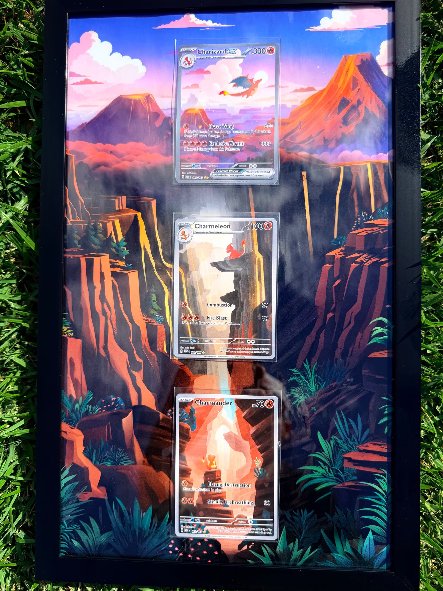 Pokemon 151 Charizard EX Charmeleon Charmander 8.5 x 14" Art Display Frame