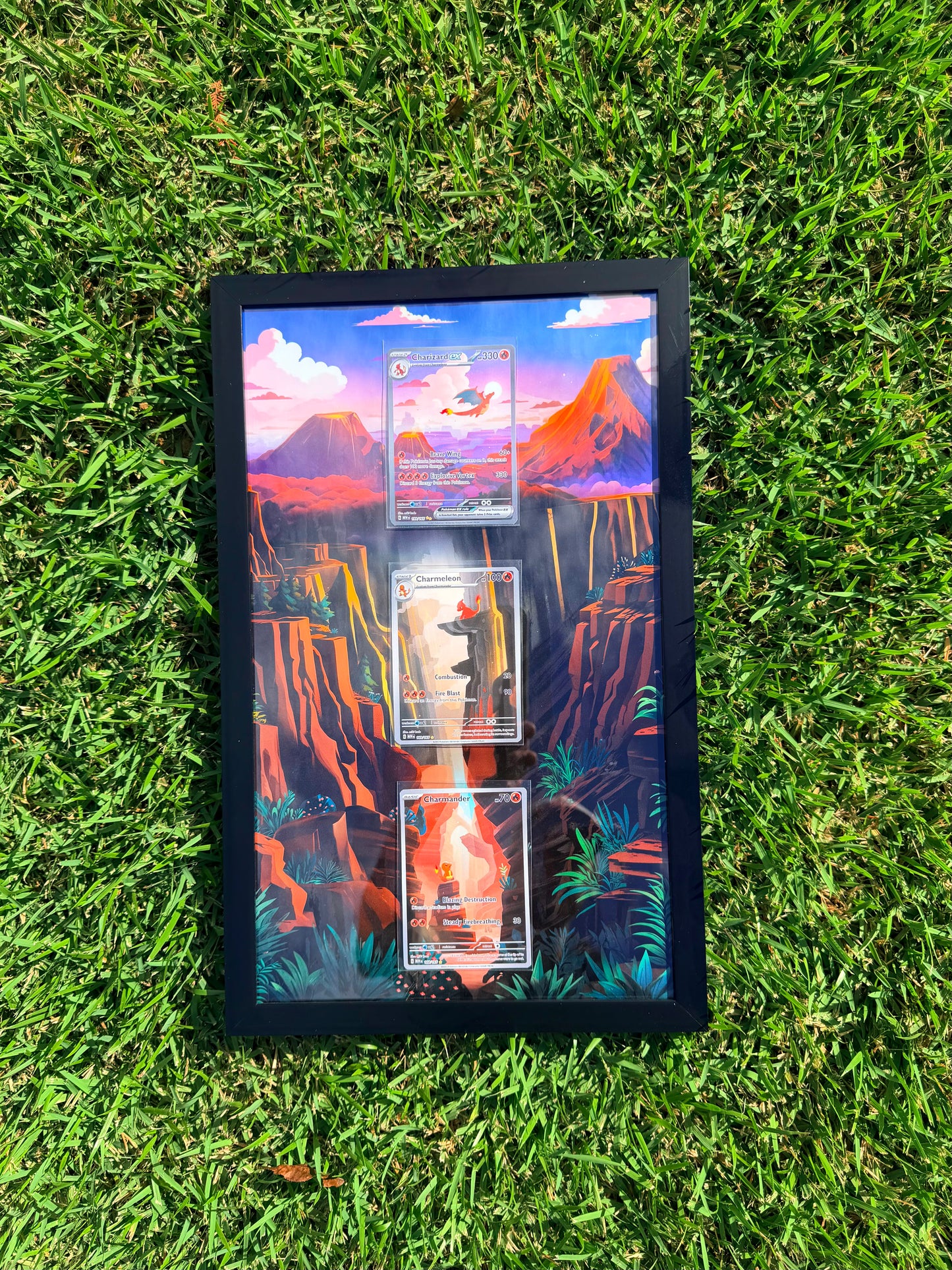 Pokemon 151 Charizard EX Charmeleon Charmander 8.5 x 14" Art Display Frame