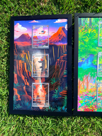 x3 Pokemon 151 Charmander, Squirtle, Bulbasaur Starter Evolution Set Pokémon Card 8.5 x 14" Display Frames