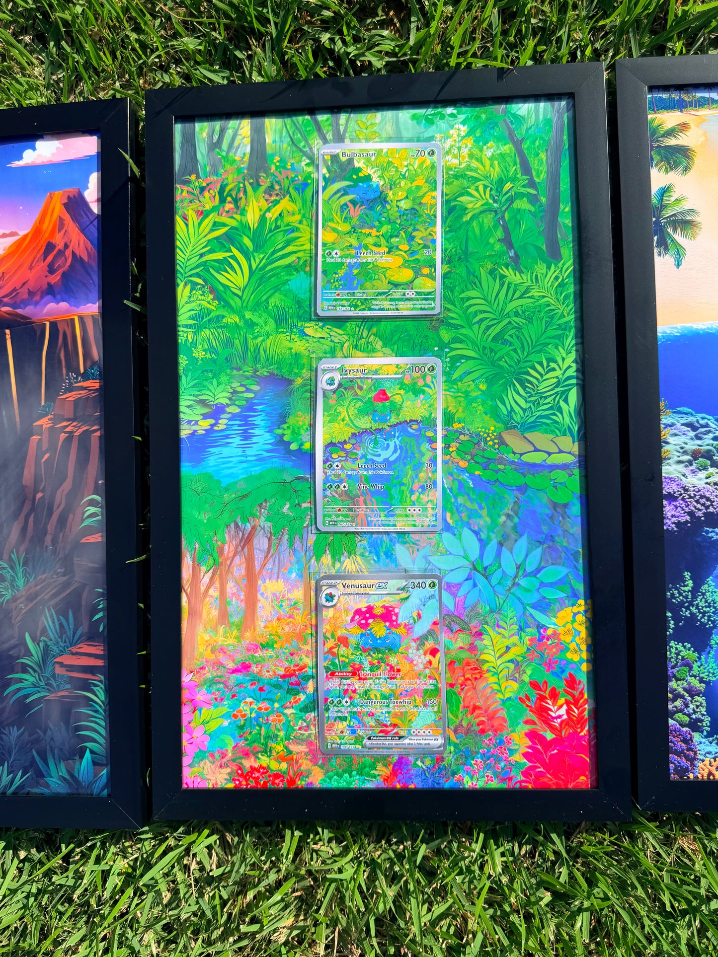 x3 Pokemon 151 Charmander, Squirtle, Bulbasaur Starter Evolution Set Pokémon Card 8.5 x 14" Display Frames