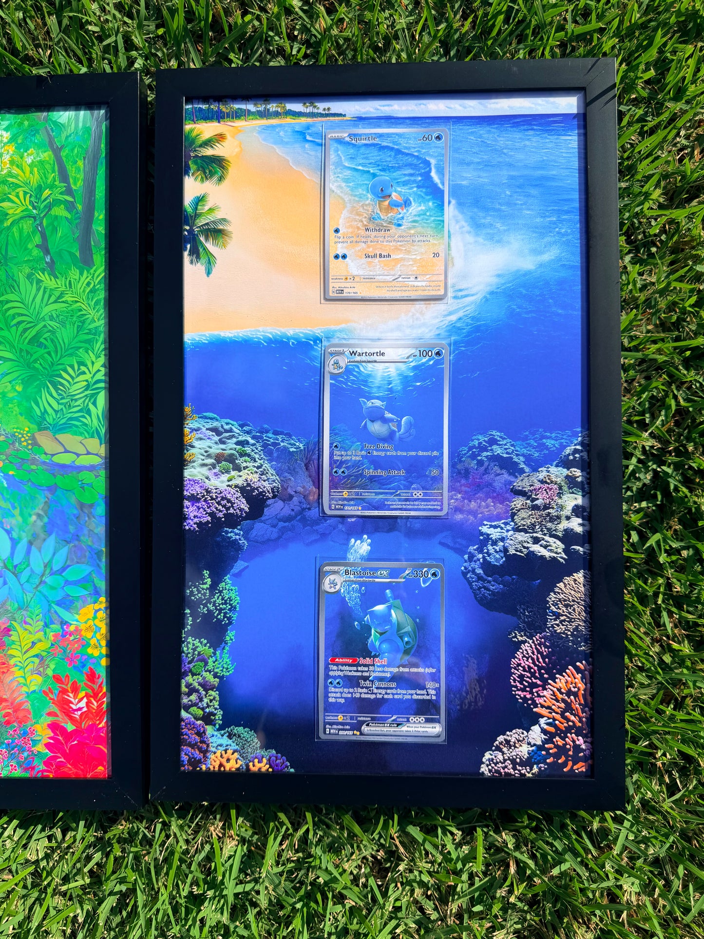 x3 Pokemon 151 Charmander, Squirtle, Bulbasaur Starter Evolution Set Pokémon Card 8.5 x 14" Display Frames