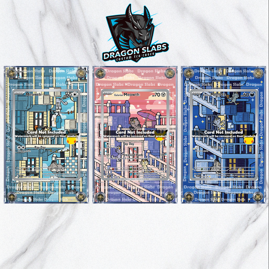 x3 Pokemon Meowth & Alolan Meowth Galarian Meowth 139 141 144 Me: 30th Celebration Extended Art Cases