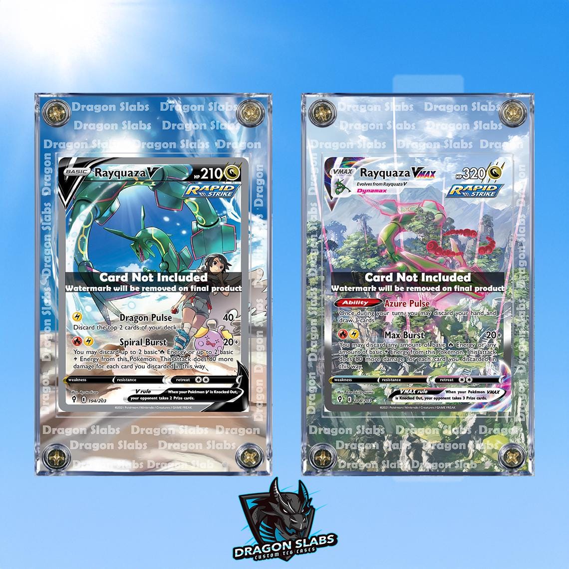 x2 Pokemon Rayquaza Vmax VM Alt Art 194 Evolving Skies Extended Artwork Case