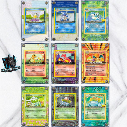 X9 Pokemon Original Charizard, Blastoise, Venusaur Base Set Evolutions Custom Display Case Slabs