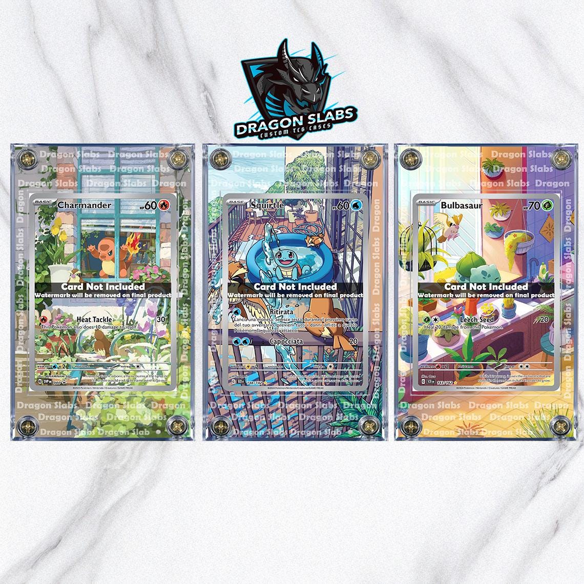X3 Pokemon Bulbasaur Squirtle Charmander Stellar Crown Obsidian Flames SVG IR AR 050/049 Card Custom Display Cases Extended Artworks