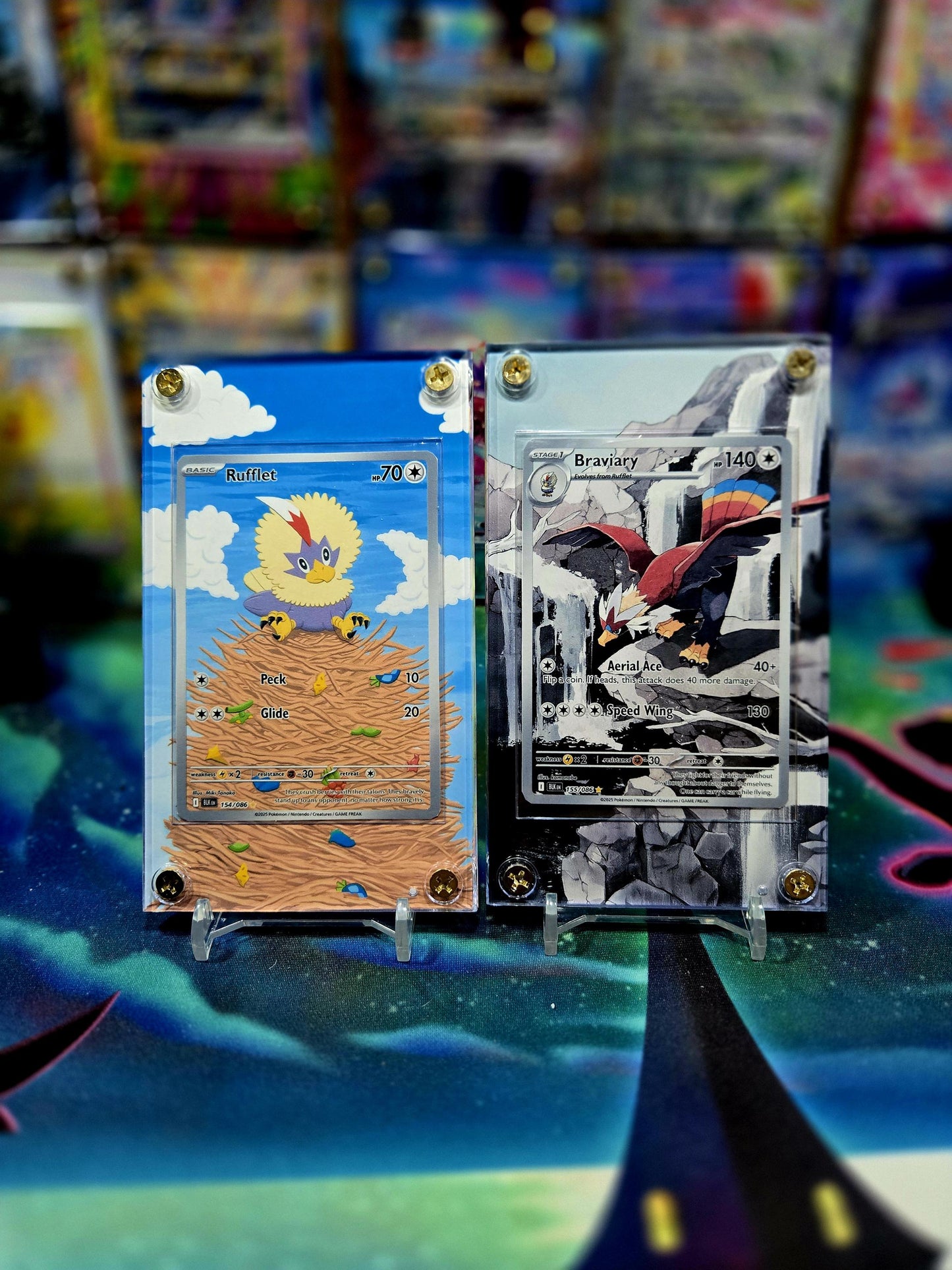 x2 Pokemon Rufflet & Braviary 154 155 IR Black Bolt Extended Art Cases