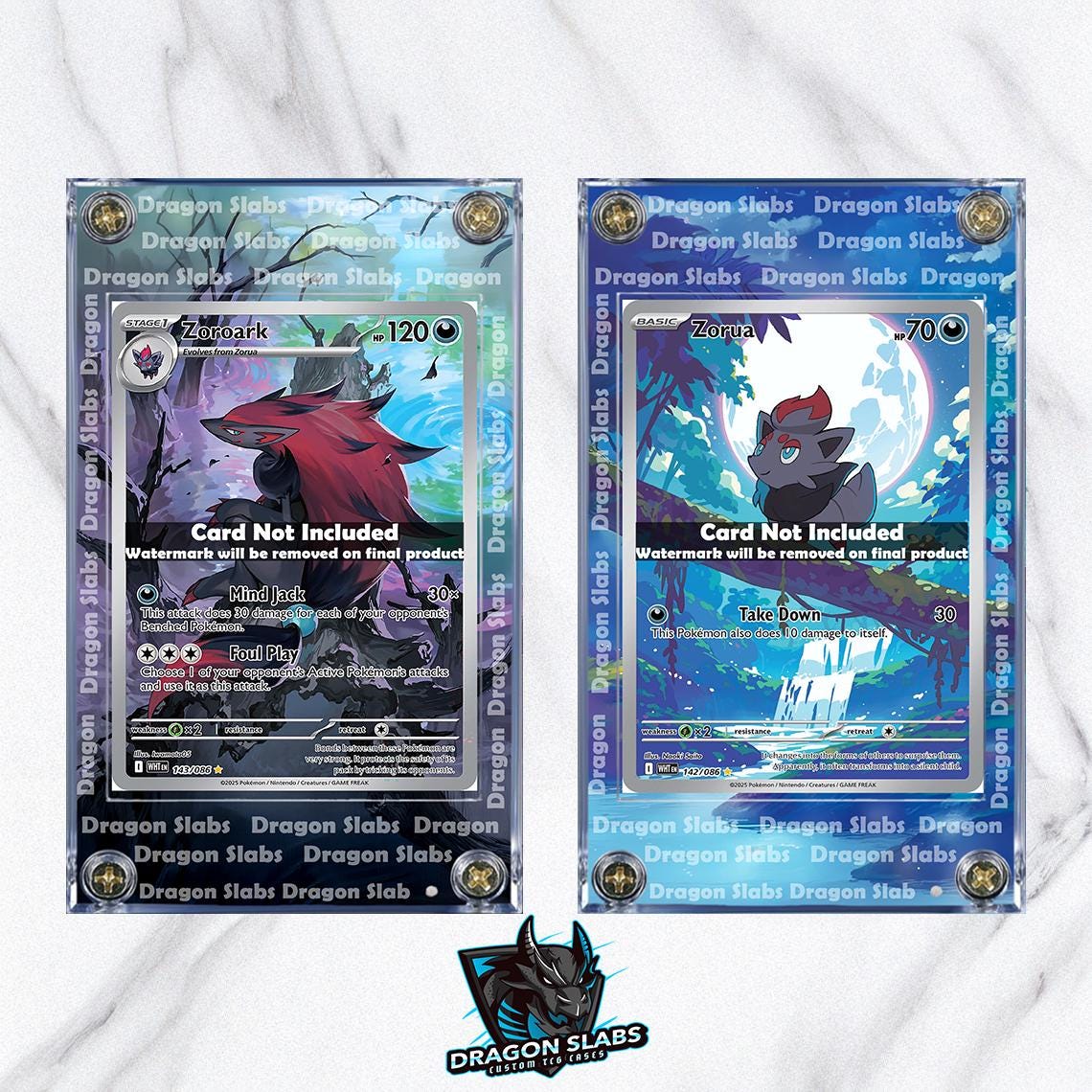 x2 Pokemon Zorua 142 Zoroark 143 White Flare Extended Art Cases