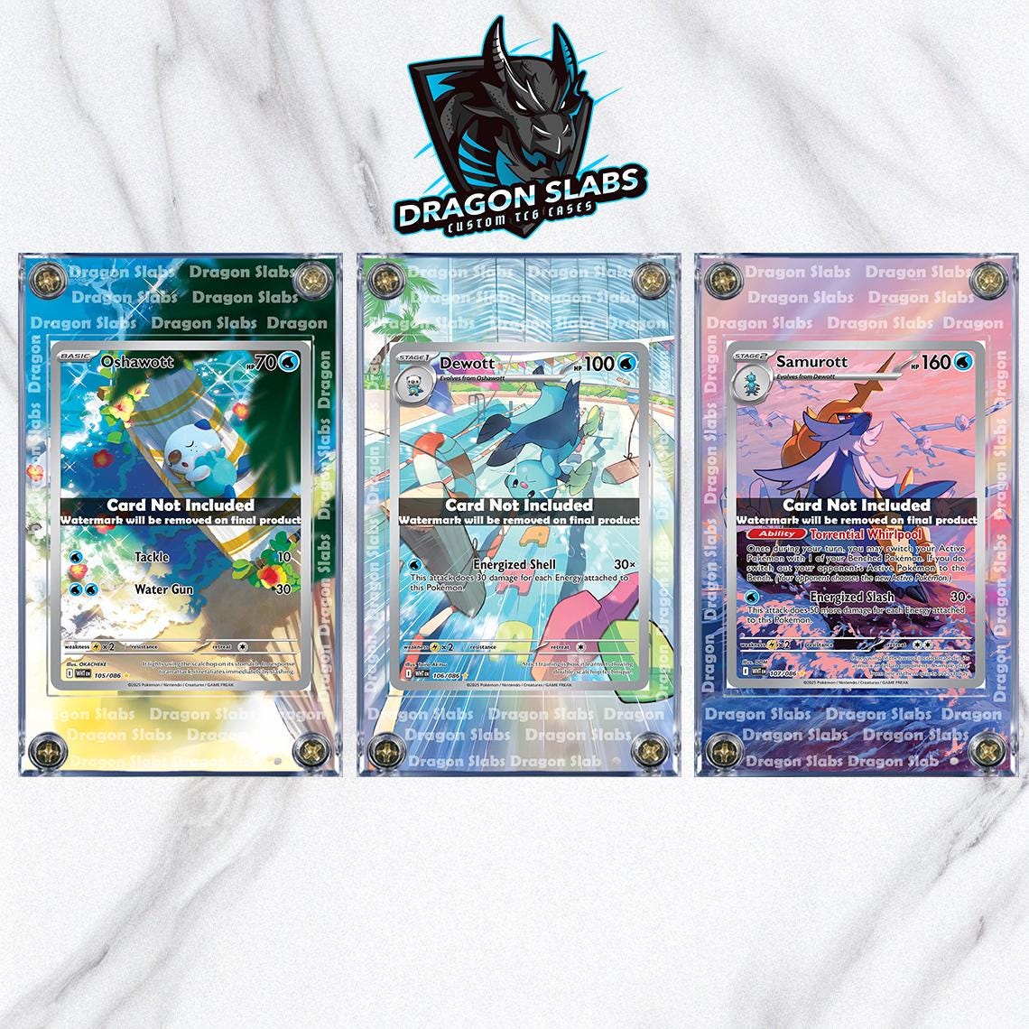 x3 Pokemon Oshawott Dewott Samurott IR 102 103 104 White Flare Extended Art Cases