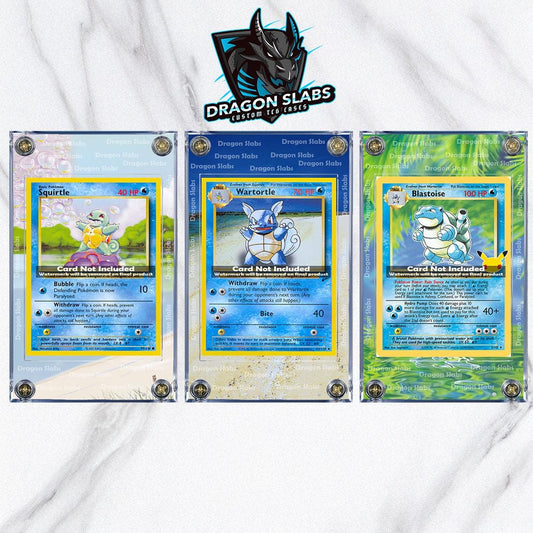 x3 Pokemon Squirtle, Wartortle, Blastoise Base Set Extended Artwork Cases