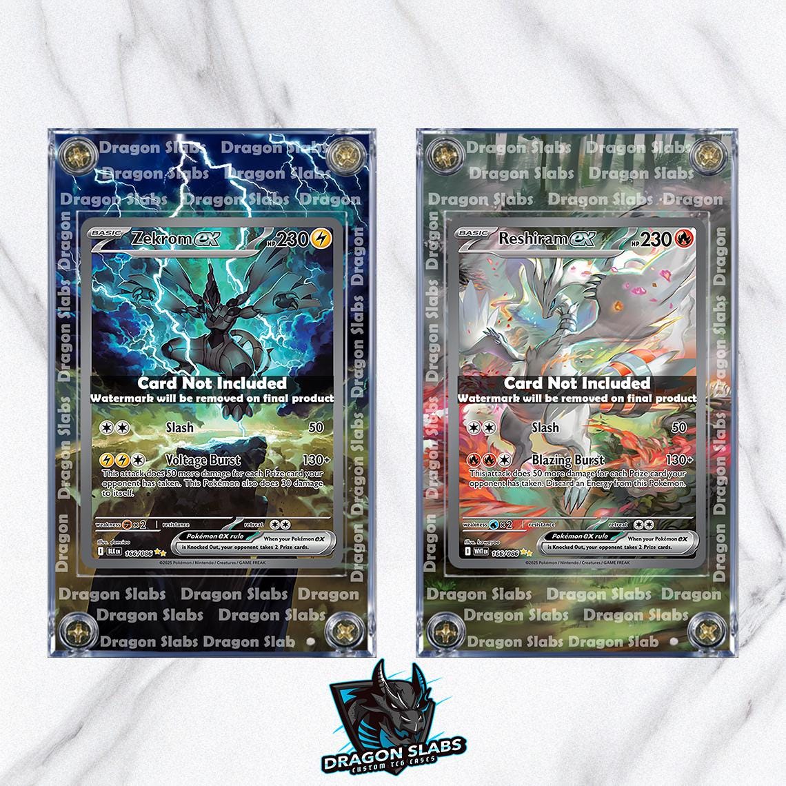 x2 Pokemon Zekrom EX & Reshiram EX 166 White Flare Extended Art Cases