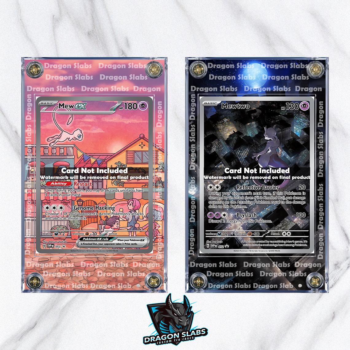 x2 Pokemon Mewtwo & Mew 151 Promo 052 and 053 Custom Display Cases Extended Artwork