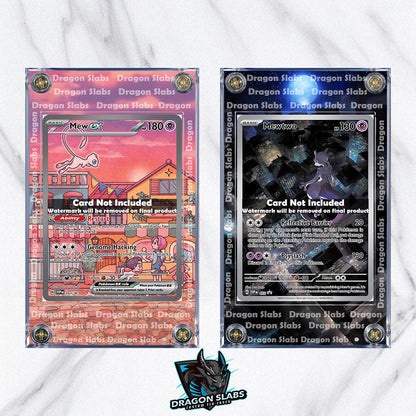 x2 Pokemon Mewtwo & Mew 151 Promo 052 and 053 Custom Display Cases Extended Artwork