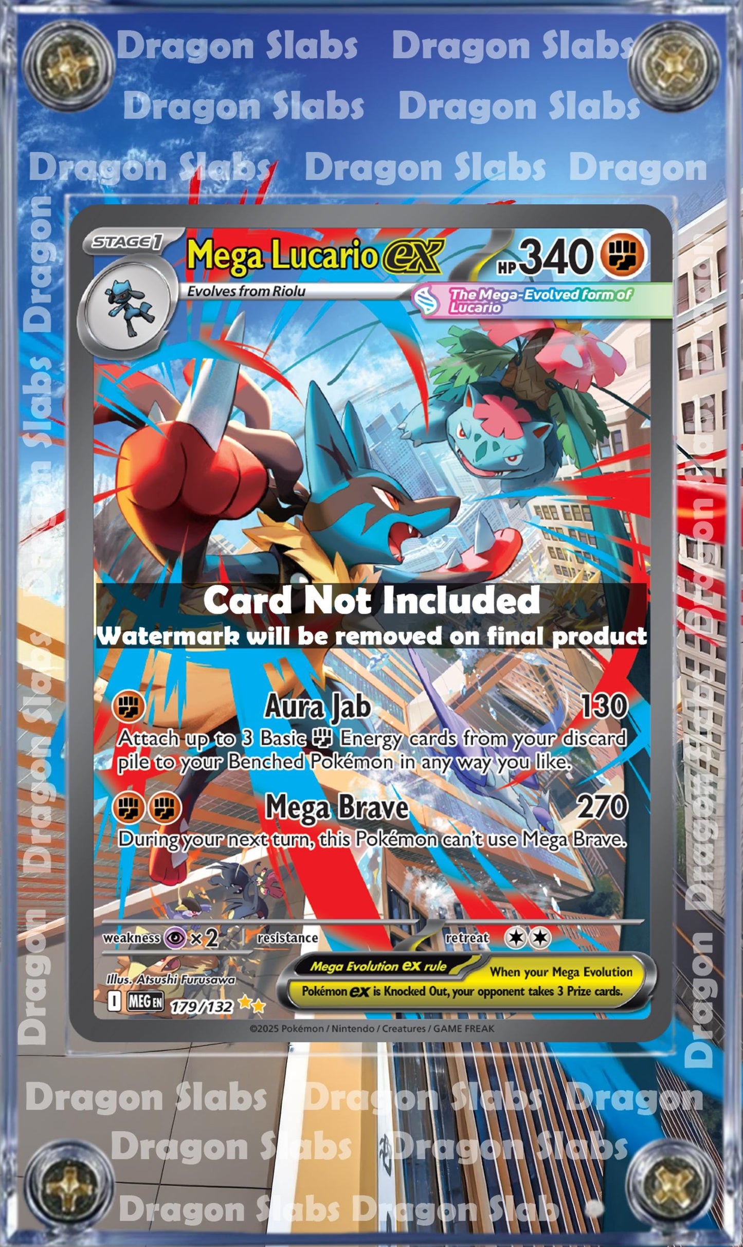 Pokemon Mega Lucario ex 179 /132 Mega Evolution Extended Art Custom Case