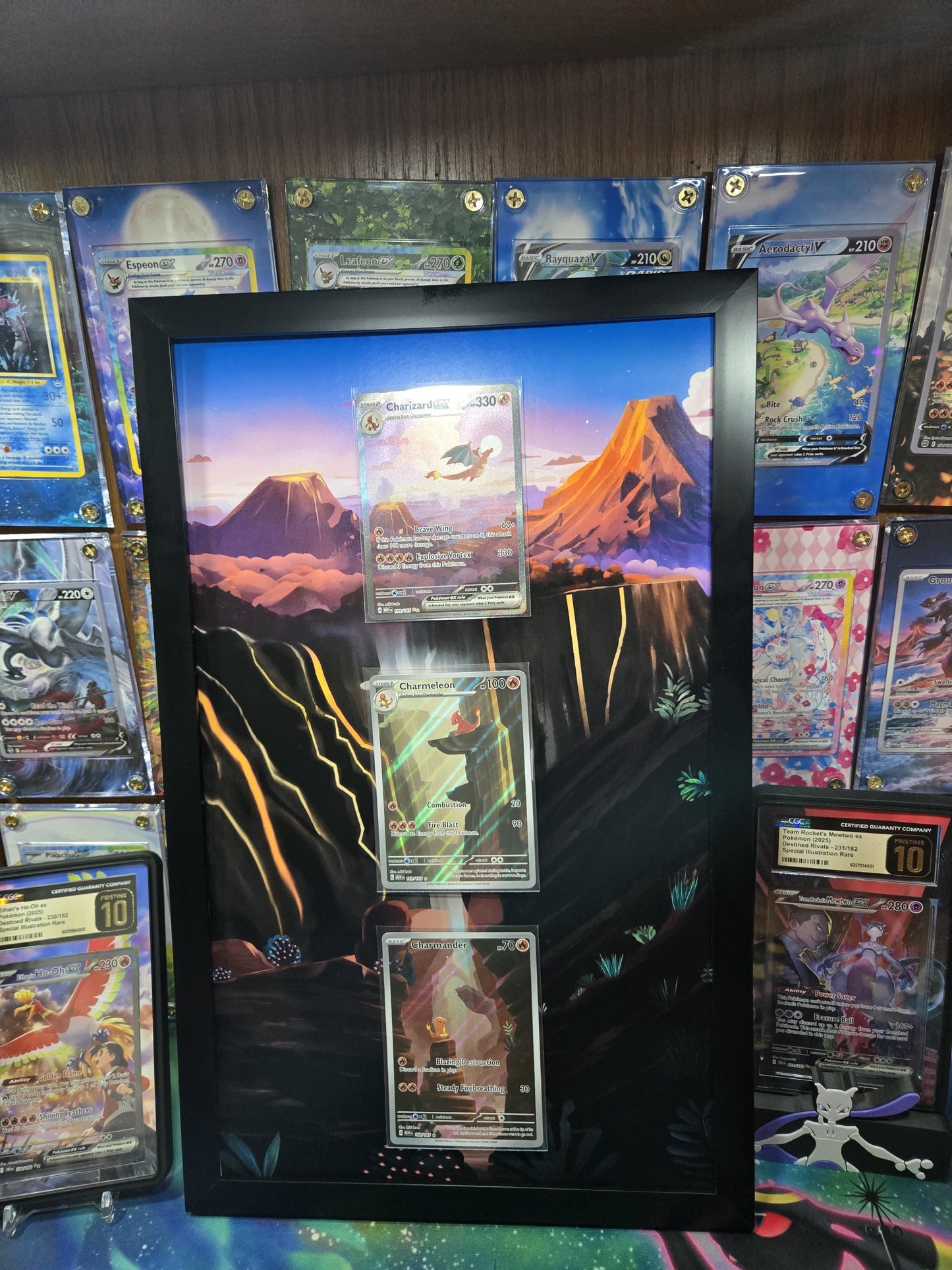 Pokemon 151 Charizard EX Charmeleon Charmander 8.5 x 14" Display Frame Extended Artwork