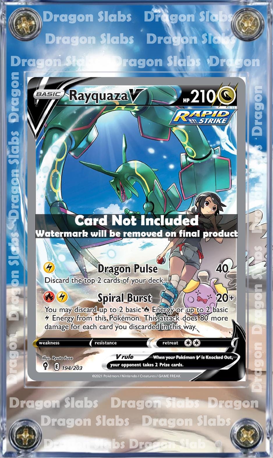 x2 Pokemon Rayquaza Vmax VM Alt Art 194 Evolving Skies Extended Artwork Case