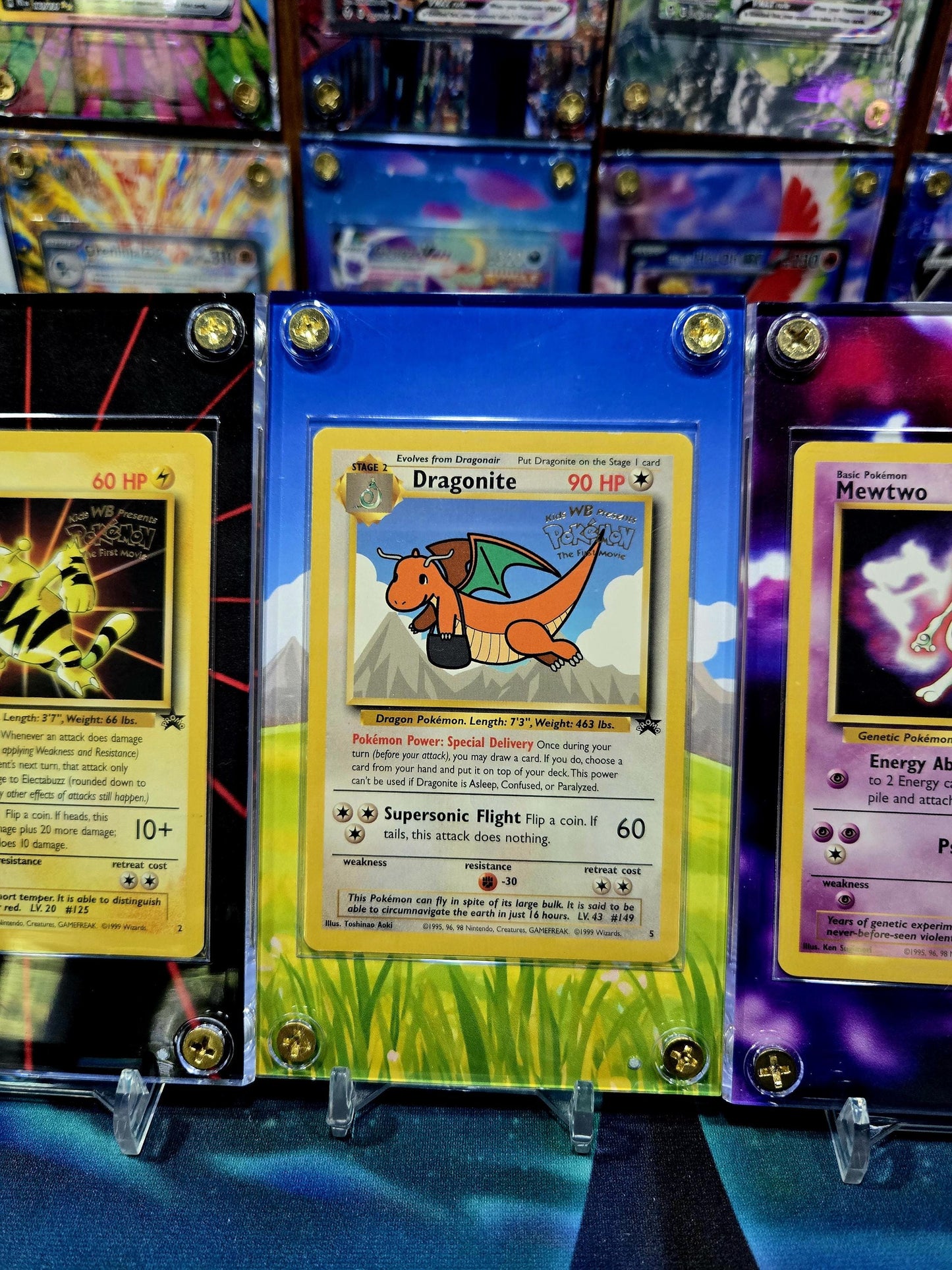 x4 Pokemon Pikachu Dragonite Mewtwo Electabuzz Black Star Movie Promo Extended Art Custom Cases