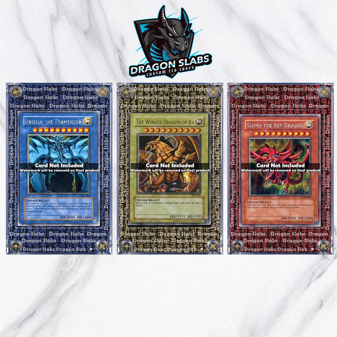 X3 Yugioh Prismatic Hyrogliphics Egyptian Gods Case Slabs - Winged Dragon of Ra, Slifer The Sky Dragon, Obelisk The Tormentor