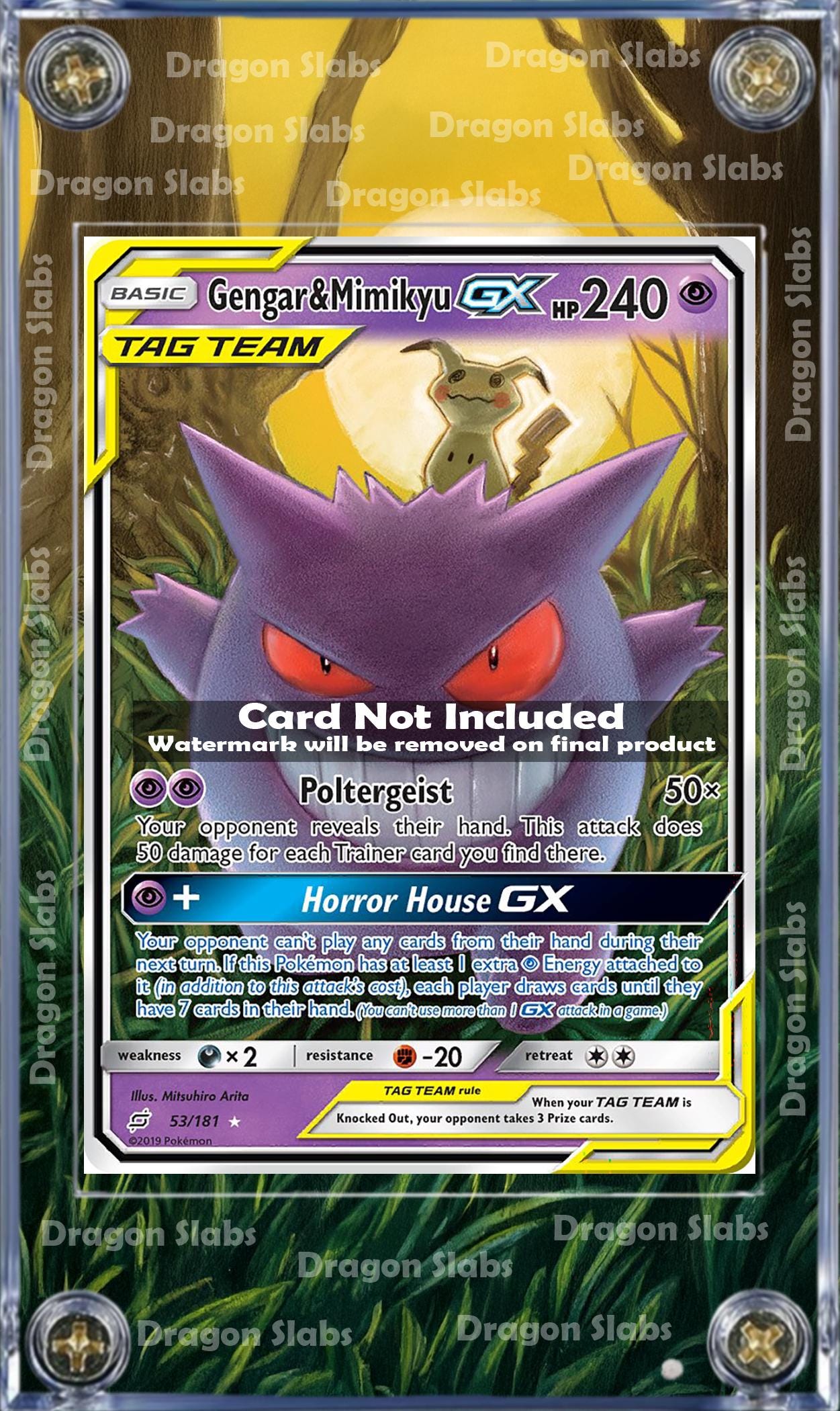 Pokemon Gengar And Mimikyu GX Tag Team Sun And Moon 53/181 Extended Artwork Case