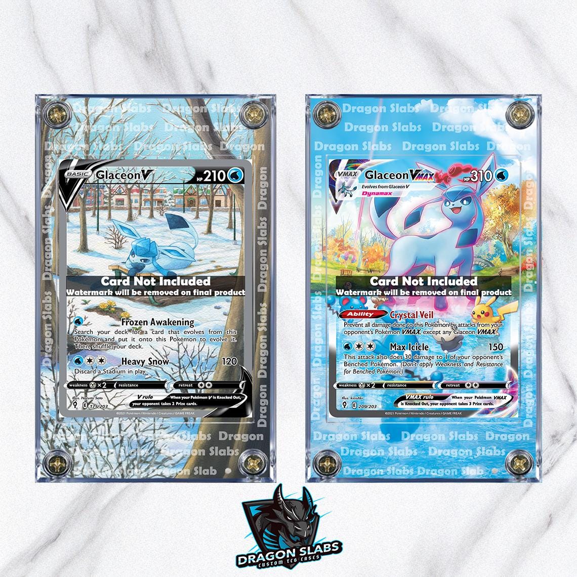 x2 Pokemon Glaceon V & Vmax Alt Art Evolving Skies Extended Artwork Cases
