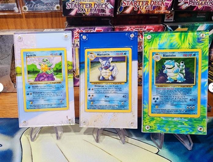 x3 Pokemon Squirtle, Wartortle, Blastoise Base Set Extended Artwork Cases