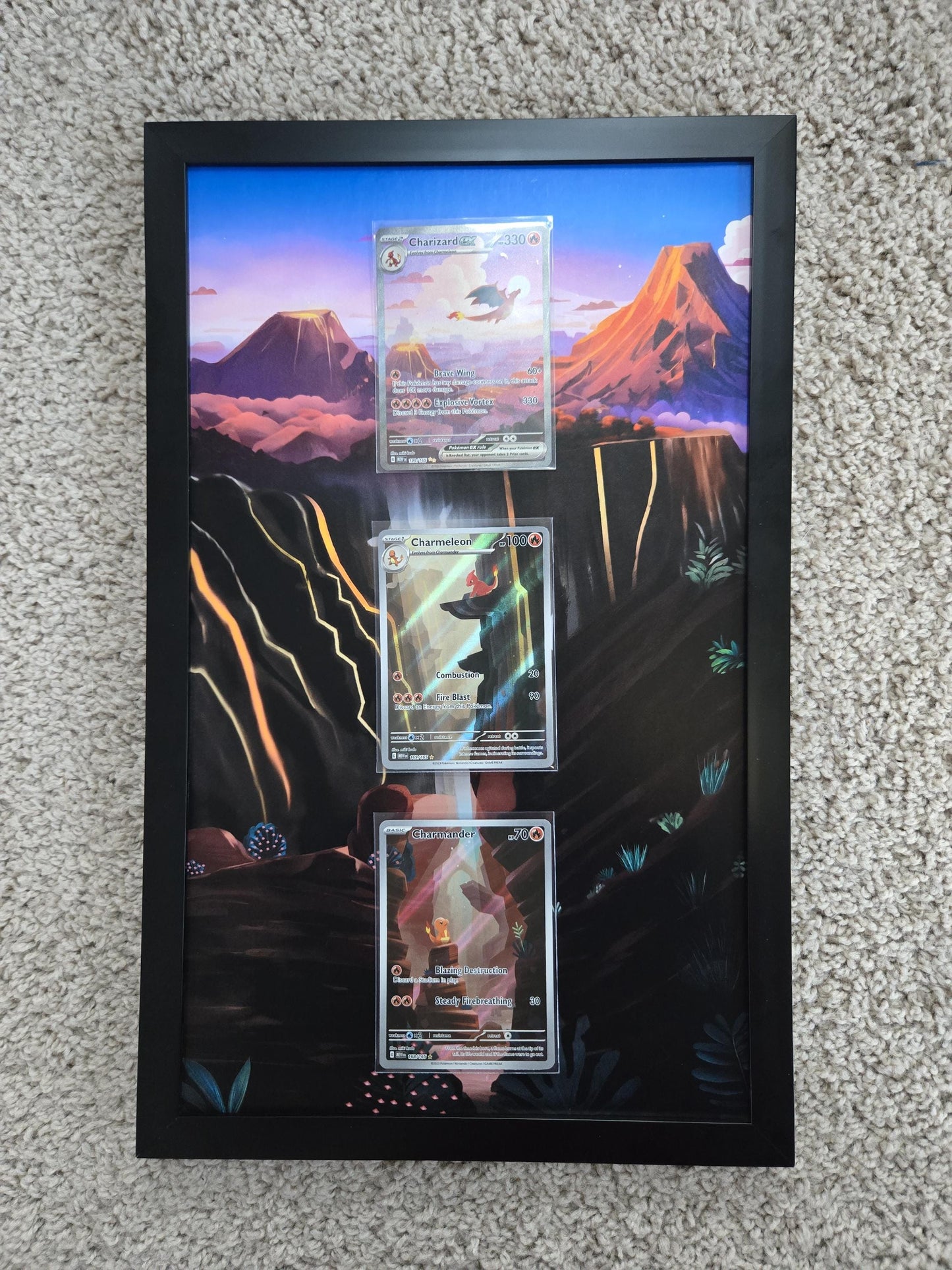 Pokemon 151 Charizard EX Charmeleon Charmander 8.5 x 14" Display Frame Extended Artwork