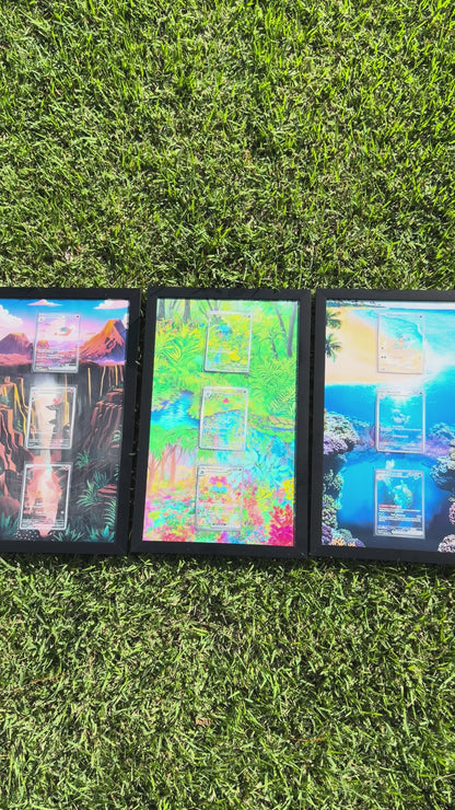 x3 Pokemon 151 Charmander, Squirtle, Bulbasaur Starter Evolution Set Pokémon Card 8.5 x 14" Display Frames