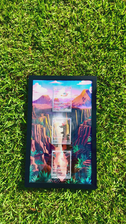 Pokemon 151 Charizard EX Charmeleon Charmander 8.5 x 14" Art Display Frame